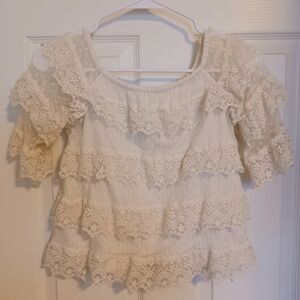 Creamy White Lace Women's Blouse Top
